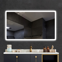 Miroir de Maquillage Mural pour Salon de Coiffure, Argenté, Personnalisé, avec Éclairage LED Rétroéclairé, Tapis Chauffant Anti-buée et Interrupteur Tactile