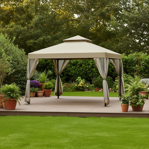 Gazebo in Alluminio da Esterno 3x3 Metri, Design Tradizionale Beige, Pergola Senza Viti - Product Image 2
