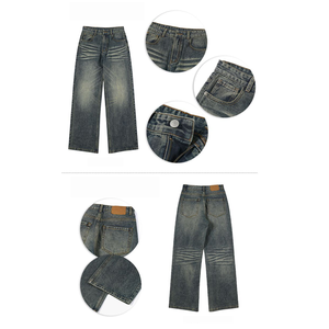 工場卸売 バギーパンツ メンズ ユニセックス ストレートレッグパンツ カジュアル ルーズ ヴィンテージ 高品質 ウォッシュジーンズ メンズ向け - Product Image 4