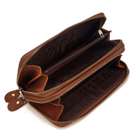 Heren Echt Lederen Luxe Mobiele Telefoon Portemonnee Zakelijke Clutch Portemonnee Dubbele Rits Lange Portefeuilles