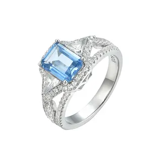 三部曲故事925银钻石戒指价格辉石结婚订婚戒指女性水蓝色翡翠切割戒指