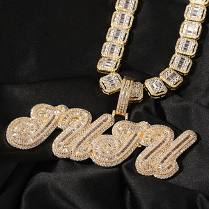 DIY Customized Iced <strong>T</strong> Shape Baguette Zircon Diamond <strong>Initial</strong> <strong>Necklace</strong> - Product Image 6