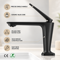 Robinet de lavabo moderne chromé à poignée unique, monotrou, à poser sur le comptoir, avec cartouche céramique, design cascade, économie d'eau