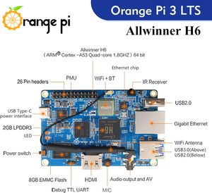 Aismartlink <span class=keywords><strong>H6</strong></span>ออเรนจ์ <span class=keywords><strong>Pi</strong></span> 3 LTS ALLWINNER 2GB LPDDR3 8GB eMMC 1.8GHz Quad-core 64-bit SBC พร้อม Type-C & เคสมาใหม่ - Product Image 2