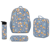 Sac d'école ergonomique 4 pièces avec imprimé marguerite, sac à dos, sac repas, trousse à crayons et gourde