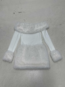 Robe de soirée élégante pour femmes d'automne et d'hiver avec patchwork en fourrure, épaules dénudées, sexy, ajustée, manches longues, style bodycon - Product Image 6