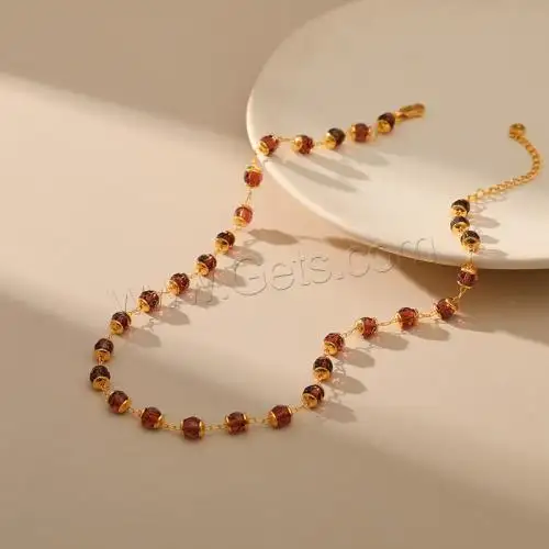 Vergoldete Folk-Stil Glasperlen Schmuck Halskette für Frau Messing mit 2,36 Zoll Verlängerung kette 1640356