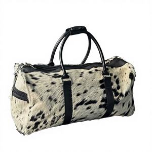 Bolsa de Viaje de Cuero con Pelo de Vaca, Estilo Vintage, Ligera, con Cierre, Organizador, Gran Capacidad, para Fin de Semana LHDB-0048 - Product Image 1