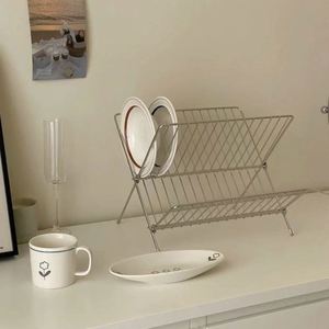 2 Tier Stainless Steel <b>Dish</b> Drying <b>Rack</b> With Drainer Plate Holder Plate <b>Rack</b> - Product Image 4