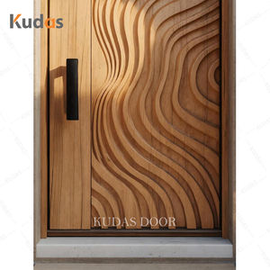 Esterno moderno intagliato arcuato porta anteriore in legno massello porte d'ingresso in legno con motivo a onde per elegante ingresso casa - Product Image 3