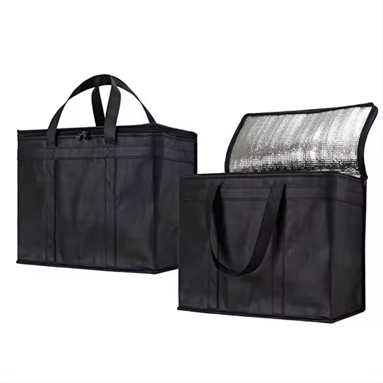 Eco-friendly Reusable non woven lunch bag, Customized logo printed folding grocery tote food delivery insulated cooler bag