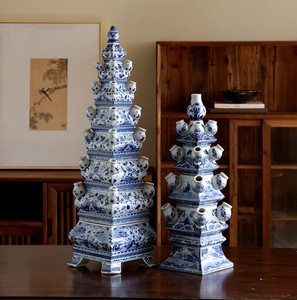 Jarrón de <span class=keywords><strong>Tulipanes</strong></span> con Diseño de Pagoda China Azul y Blanca Tradicional <span class=keywords><strong>para</strong></span> Decoración del Hogar - Product Image 4