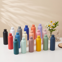 Bouteille d'eau moderne en acier inoxydable gris avec couvercle en bambou, anti-fuite, réutilisable, grande capacité, gourde de sport pour le bureau et l'école