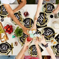 Assiettes et serviettes 50e anniversaire, fournitures de fête, décoration de mariage et de carrière pour employés, ensembles de vaisselle jetable en papier pour fête