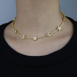 Nuova Collana Girocollo Placcata Oro con Ciondolo a Stella e <span class=keywords><strong>Occhio</strong></span> di Allah, Catena Geometrica a Barre, con Zirconia Cubica Incastonata, Catena Vuota, Gioielli da Donna - Product Image 6