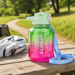 Large Capacity PC Sports <b>Water</b> <b>Bottle</b> with Straw Carry Strap Portable Outdoor - Product Image 5