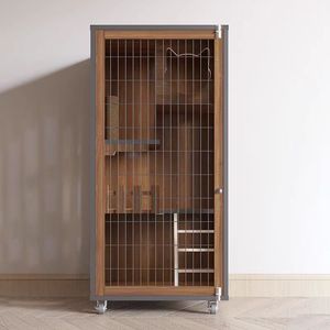 Op maat gemaakte kattenvilla, binnenkattenkooi van ijzeren gaas met scharnierende deur, drielaags luxe rechthoekige kattenhuis, kweekkooi, kattennest - Product Image 6