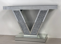 Table console moderne de luxe en argent avec diamants écrasés, pliable, extensible, en bois miroir, salon, entrée, hôtel, meubles