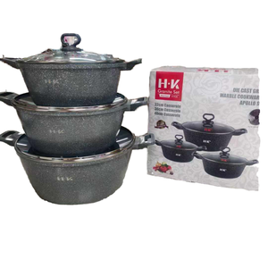 2025 excalation loạt thân thiện với môi tối giản kim loại không dính 6-Piece đồ dùng nhà bếp thiết lập với nắp kính và nhôm đồ nấu nướng - Product Image 4