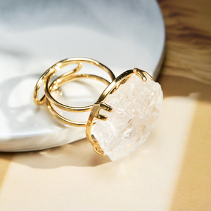 Anelli in pietra preziosa naturale di agata <span class=keywords><strong>Druzy</strong></span> anelli regolabili in agata <span class=keywords><strong>Druzy</strong></span> anello in pietra di quarzo solare bianco con bordi in oro - Product Image 4