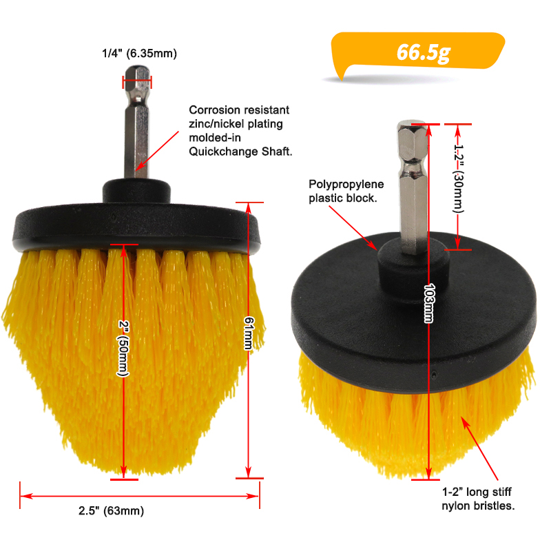 2.5 Inch Tapered Drill Cleaning Brushes For Car PP Material