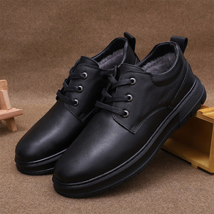 Bottes d'hiver pour hommes en cuir véritable, bout rond, doublure en fourrure, semelle extérieure en caoutchouc, semelle intermédiaire en EVA, chaussures chaudes et confortables - Product Image 1