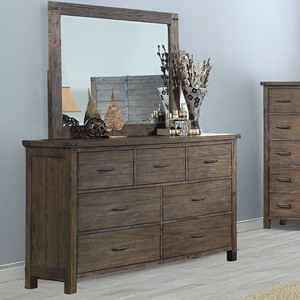 Commode rustique marron patiné - Meuble de rangement pour chambre à coucher à 5 tiroirs et poignées barre noires mates, mobilier décontracté style ferme - Product Image 2