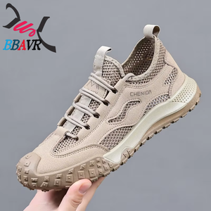 Zapatillas de running de malla para hombre Chenior con cordones, transpirables, para exteriores, suela de goma, entresuela de EVA, tendencia de moda de verano, color liso. - Product Image 1
