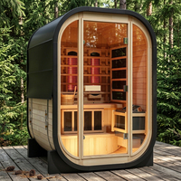 1-2 Personen Moderne Outdoor-Würfel-Sauna aus Kanadischer Hemlocktanne Elektrische Hybrid-Infrarot-Trockendampfkabine mit Schindeln