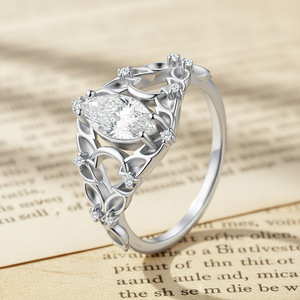 Marquise Cut Moissanite <b>Cocktail</b> <b>Ring</b> 18K <b>Gold</b> Plated Vintage Flower Design Women's Engagement <b>Ring</b> Prong Setting - Product Image 6