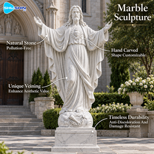 Statue du Sacré-Cœur en marbre sculptée à la main, sculpture <span class=keywords><strong>de</strong></span> <span class=keywords><strong>Jésus</strong></span> en pierre, art religieux personnalisé pour église, jardin, place publique, cour, monument commémoratif - Product Image 1