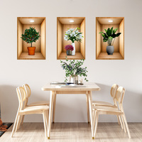 Effet 3D plante en pot triptyque peinture escalier décoration peinture hôtel Restaurant mur plante autocollants chambre salon