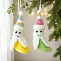 Porte-clés en peluche banane souriante mignonne avec chapeau de Noël et nœud, durable, doux, en forme de fruit, portable, décoration de sapin de Noël, cadeau