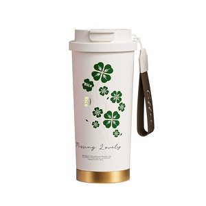 <span class=keywords><strong>Thermos</strong></span> à café en acier inoxydable à quatre feuilles de trèfle, isolation sous vide, doublure en céramique, design à double paroi portable, 6 à 12 heures - Product Image 5