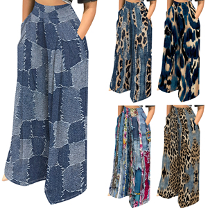 Pantalon de yoga décontracté pour femme XS <span class=keywords><strong>en</strong></span> toile de coton, taille haute, coupe large, imprimé numérique, style skinny, printemps, évasé, cargo, technique délavée - Product Image 1