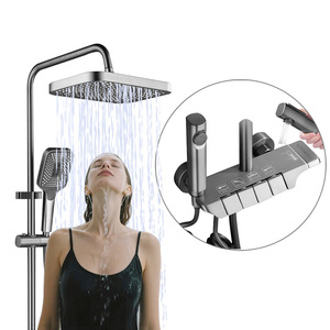 Kit Complet de Système de Douche Économique Gris Anthracite Chaud Froid <span class=keywords><strong>Mural</strong></span> pour Salle de Bain, Robinet de Douche Pluie et <span class=keywords><strong>Mitigeur</strong></span> de Baignoire à Clavier Piano - Product Image 1