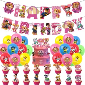 PAW mainan pesta ulang tahun tema patroli anjing merah muda dekorasi hadiah ulang tahun anak balon aluminium lateks peralatan makan sekali pakai K0036