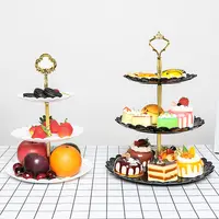3 katmanlı siyah altın plastik tatlı pasta kek standı Cupcake standı tutucu servis tabağı düğün parti için parti ev dekor/