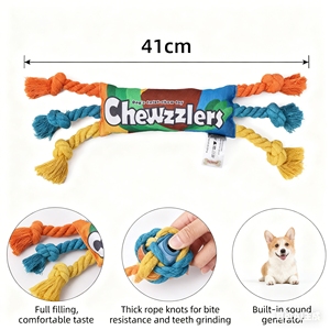 Juguete de Cuerda de Algodón Resistente a Mordidas para Perros, con Nudo, para Entrenamiento de Cachorros, Juguete Interactivo para Jalar, Juguetes Chirriantes para Mascotas - Product Image 6