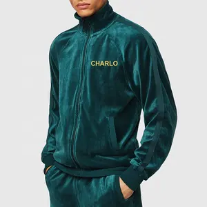 Özel kalite yeşil kadife kadife eşofman spor takım elbise battaniye teknoloji polar lüks kadife eşofman erkekler için
