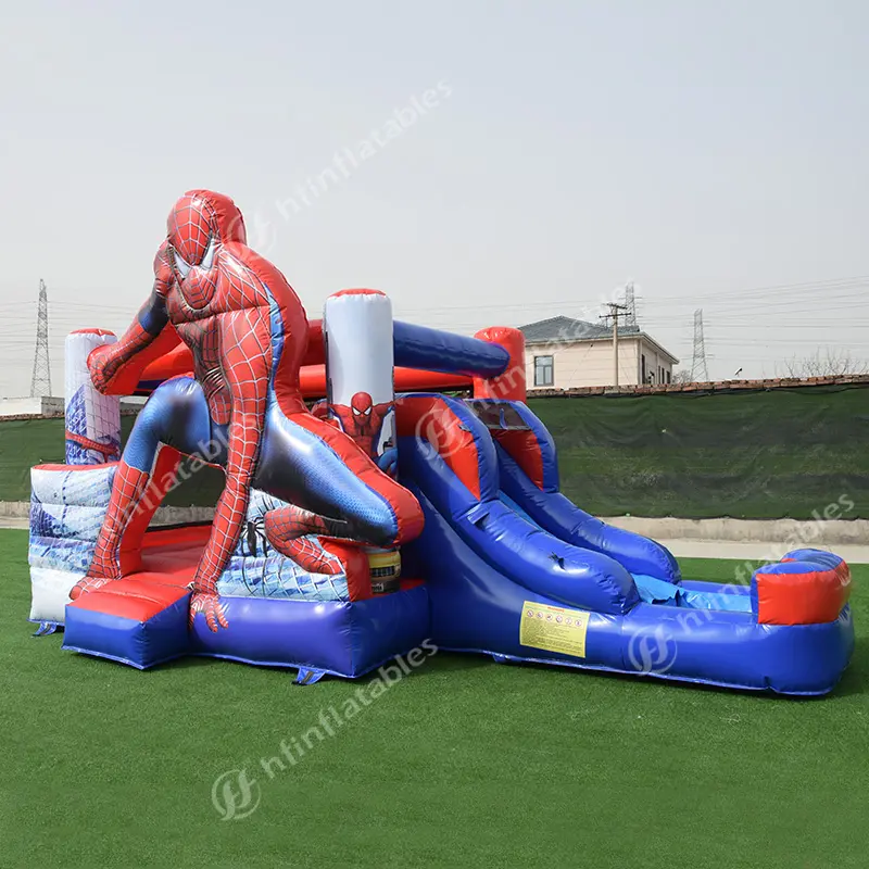 Tùy Chỉnh Thương Mại Spiderman Trượt Combo Kid Inflatable Spider Man Jumping Castle Thoát Nhà Với Trượt Nước Để Bán