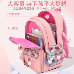 Cute Plaid School <b>Backpack</b> For Girls 15 Inches <b>Lightweight</b> With Cartoon Bear And Bunny Design For Elementary Students - Product Image 4
