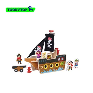 Building Blocks 3D Three-dimensional Puzzle Assembled Children's Toys Intelligence Brain Pirate Ship Model Play Home Toys