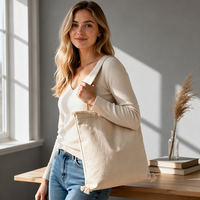 Sac fourre-tout en toile de coton blanc moyen avec logo personnalisé, poignée longue, couleur unie, pour voyage, fabrication OEM