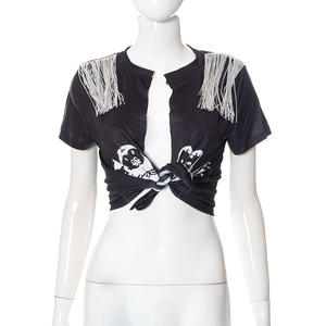 T-shirt con stampa grafica di alta qualità con nappe Hip Hop stampate da donna con <span class=keywords><strong>frange</strong></span> di strada Cardigan con stampa a manica corta t-shirt - Product Image 6