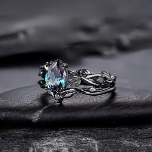 Anillos de circonita azul místico con corte de pera ZhuQian al por mayor, juego de 2 piezas para mujer, joyería gótica vintage con diseño de rama natural, deslumbrante para boda - Product Image 4