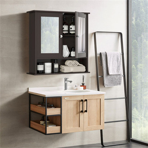 Gabinete de baño de diseño moderno marrón DB con espejo hecho de madera MDF y madera contrachapada para uso en dormitorios o hoteles - Product Image 2