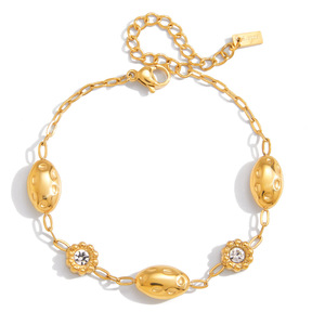 <b>Flower</b> Rhinestone <b>Bracelet</b> Zinc Alloy Gold Tone Oval Link Women's Jewelry Gift - Product Image 5