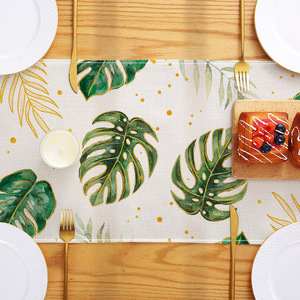 여름 야자수 잎 열대 녹지 리넨 테이블 러너 봄 계절 홈 주방 식탁 장식 야외 파티 장식 - Product Image 6
