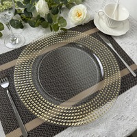 Assiette de Présentation Ronde en Plastique de 13 Pouces, Dorée à Perles, Électroplaquée, pour Mariage, Hôtel, Noël, Décorative et Moderne
